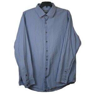 Kenneth Cole Reaction Shirt Mens 17 34-35 Blue L/S Button Up Dry Tek Slim Fit